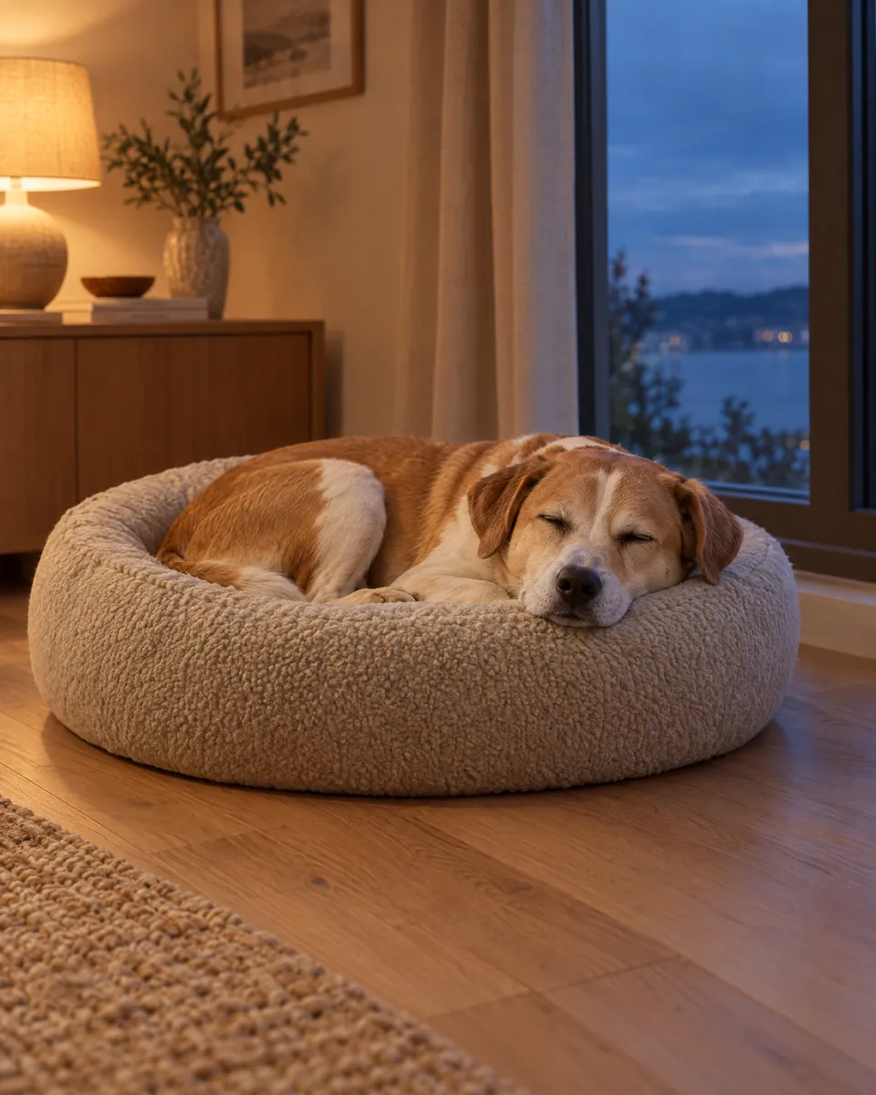 A dog asleep in the evening light